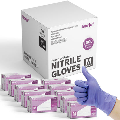 Borje® Nitrile Disposable Gloves, Iris Blue, Latex & Powder-Free, Food Safe, Cleaning Disposable Glove (Case of 1000, 10 Boxes of 100) - Borje