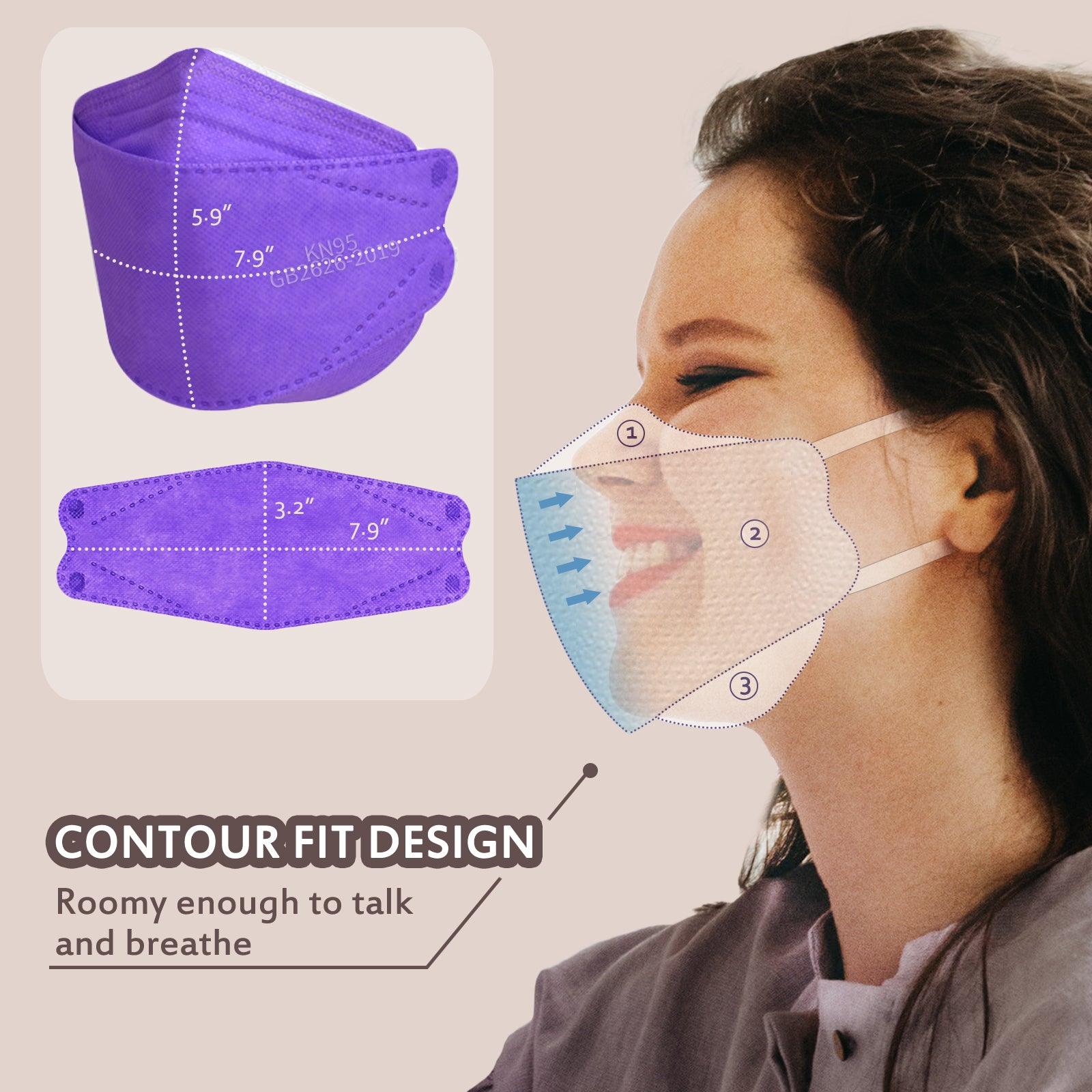 Borje® KN95 Face Masks, 100 Pcs Disposable Face Masks, Purple Mask Against PM2.5 from Fire Smoke & Dust Filter Efficiency 95% - Borje